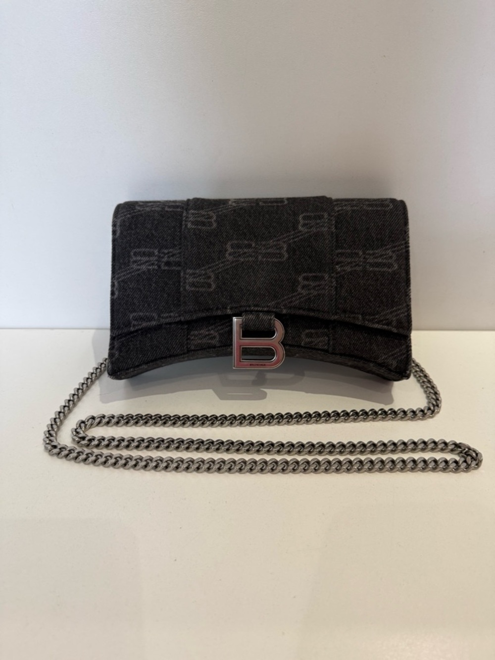 Balenciaga Black Denim BB Logo Chain Mini Bag